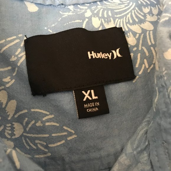 Hurley Mens XL Button Up Shirt Short Sleeve Blue Floral 100% Cotton Beach Aloha - Picture 5 of 6